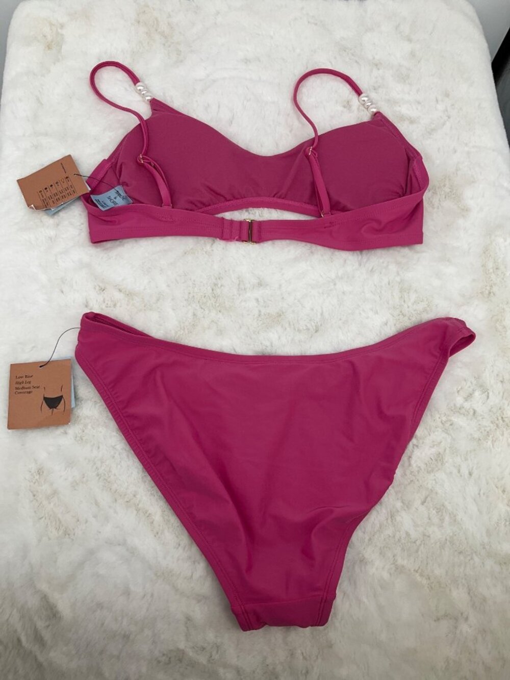 Shade & Shore Size L (12-14) Pink Bikini Set With Beaded Strap Detail Low Rise - Picture 6 of 9